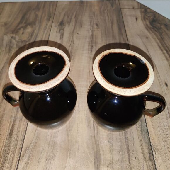 Set of 2 Brown Glaze Footed Pedestal 4½" Tall Coffee Mugs Goblets - Picture 6 of 6